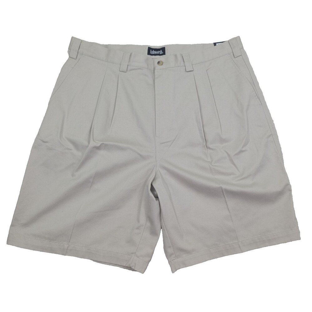 NWT Ashworth Dewsweeper Golf Shorts Mens 40 Stone Khaki Pleated 9 Inseam